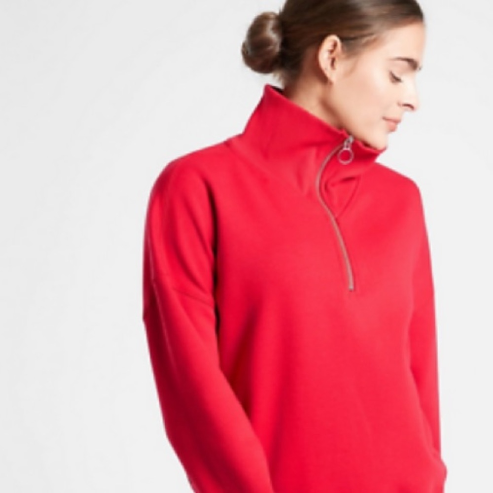 Athleta Cozy Karma 1/4 Zip Pullover in Red Size Small